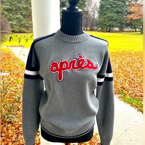 Alp N Rock Women's Gray Crewneck Sweater with Red 'après' Appliqué